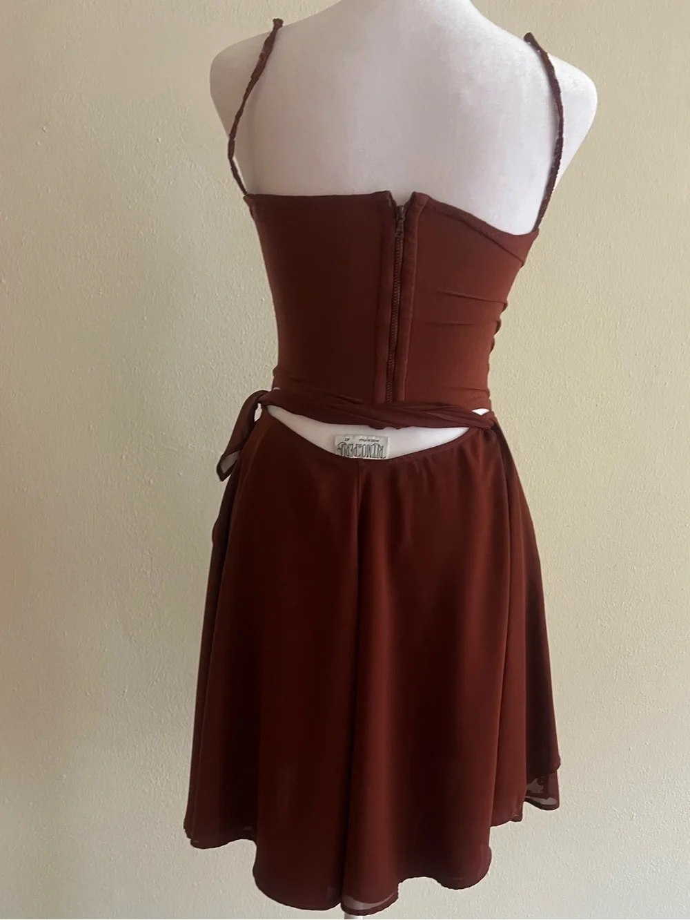 Ritmo di Perla Italy 2PC Set Brown Lace Corset Mini Skirt Size 42 Vintage - Picture 6 of 12